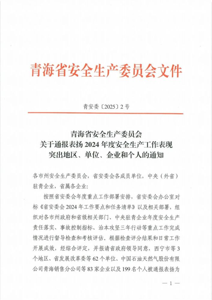 喜報！2024年度安全生產(chǎn)工作表現(xiàn)突出企業(yè)和個人名單揭曉！