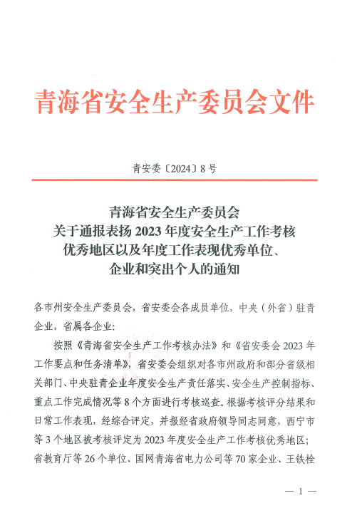 喜報！2023年度安全生產(chǎn)工作優(yōu)秀企業(yè)和突出個人名單揭曉！